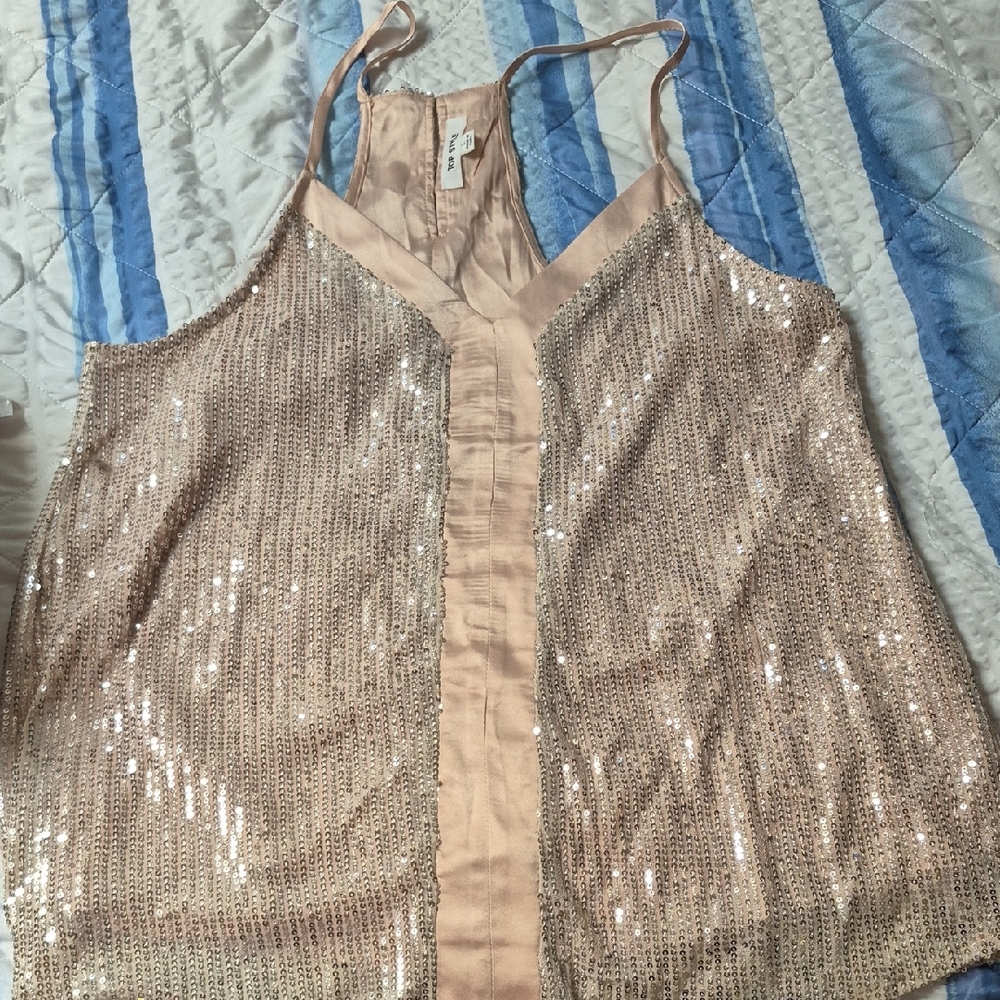 Elegant Beige Sequin Camisole Top